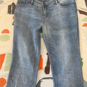 Women's pearl blue jeans raw hem Bebe y2k stretch pants denim